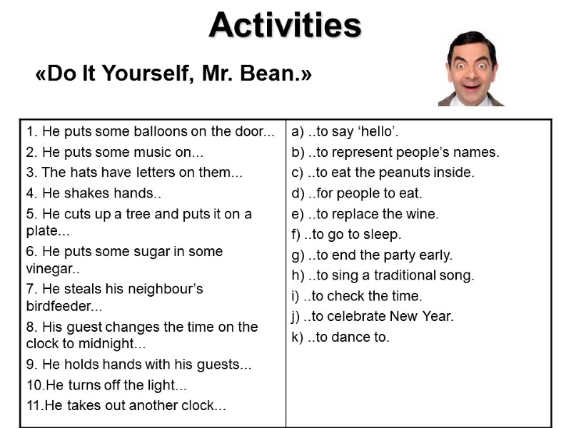 Activities «Do It Yourself, Mr. Bean.»
